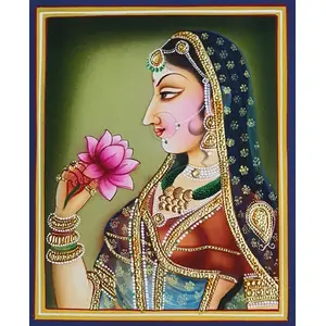 PICHWAI- PAINTED TEMPLE HANGING - Bani Thani Painting Classical Indian Lady for Wall Decor (Handmade Painting on Wooden MDF Board 10x8 inches)