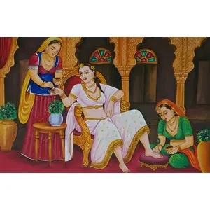PICHWAI- PAINTED TEMPLE HANGING - Darbar Queen Painting - Hand Painted on Canvas (22"x34" inches) (hl002-p7)