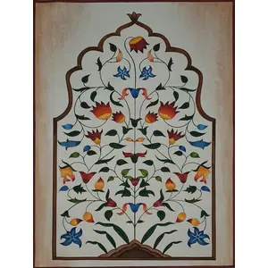 PICHWAI- PAINTED TEMPLE HANGING - Mughal Flowers Painting - Hand Painted on Cloth (18x24 inches) Unframed (mf001-p2)