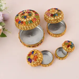 MEENAKARI ENAMEL PRODUCTS Aluminium Golden Jewellery Dibbi Kumkum Box Fancy Sindoor Dibbi Vanity Box ( Set of 4)