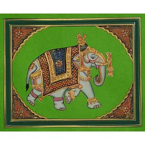 PICHWAI- PAINTED TEMPLE HANGING - Embossed Elephant Art On Paper (Handmade Painting)
