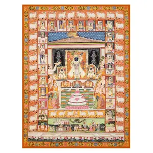 PICHWAI- PAINTED TEMPLE HANGING Large Pichwai Painting Print Shrinathji Divya Chappan Bhog Darshan Size 32X24 Inches