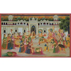 PICHWAI- PAINTED TEMPLE HANGING - Rajasthani Radha Krishna Pichwai Handmade Painting (20 X 31 inches)