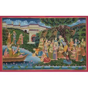PICHWAI- PAINTED TEMPLE HANGING - Radha-Krishna Pichwai (Handmade Painting 20X31 inches)