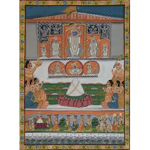 PICHWAI- PAINTED TEMPLE HANGING - Rajasthani Shrinath Ji Chappan Bhog Pichwai Painting (Handmade Paintings 33x46 inches) PC4