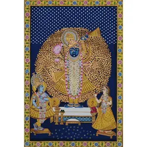 PICHWAI- PAINTED TEMPLE HANGING - Shrinath Ji Pichwai - Hand Painted on Cloth (24"x36" inches) (mx003-p1)