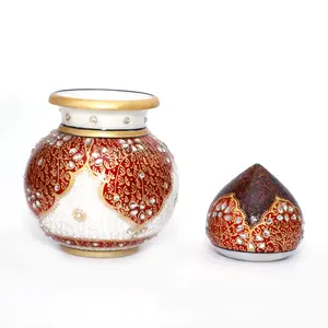 MEENAKARI ENAMEL PRODUCTS Marble Handicraft Designer Decorative Kalash for Pooja |Printed Design Handmade Meenakari Work Makarana Marble Kalash |(12.5x12.5x20.5 CM)