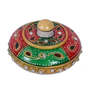 MEENAKARI ENAMEL PRODUCTS Marble Made Hand Printed Kumkum Box Sindoor Dibbi