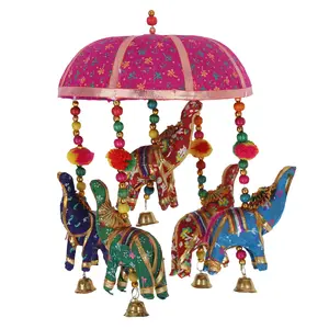 MEENAKARI ENAMEL PRODUCTS Elephant Rajasthani Traditional Decorative Latkan Toran Wall | Door | Office | Room Decoration Umbrella Elephant Wall Hanging Toran
