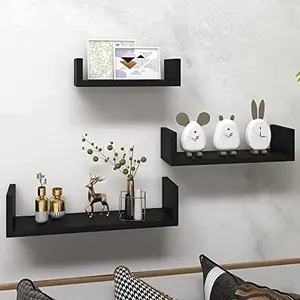 SAHARANPUR HANDICRAFTS Set of 3 Floating U Shelves Easy-to-Assemble Floating Wall Mount Shelves for Bedrooms and Living RoomsGlossy Finish