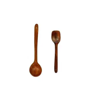 SAHARANPUR HANDICRAFTS Wooden Handmade Kitchen Cooking Spatule Non Stick Serving Set of 2 1 Rice|1 DAAL| Pure sheesham Wood