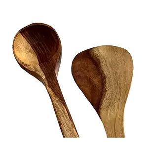 SAHARANPUR HANDICRAFTS Wooden Cooking and Serving Spoons Non Stick (Set of 6) - Kitchen Tools Utensils SpatulasLadles