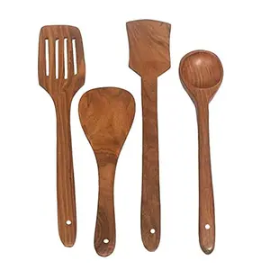 SAHARANPUR HANDICRAFTS Wooden Coocking Spoon Spatula & Ladle Spoon Set of 4 (Brown)