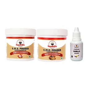 Foodfrillz CMC Powder(40 g) GMS Powder(40 g) & Bakefrillz Vanilla Essence(20 ml) for cake ice cream pudding Pack of 3