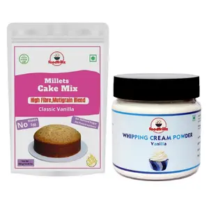 Foodfrillz Millet: Deliciously Healthy Cake Pre-Mix (Classic Vanilla Flavor) 300grms with Whipping Cream Powder (Vanilla)100 grms Combo Pack