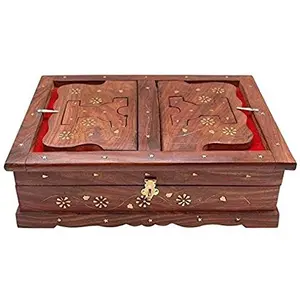 SAHARANPUR HANDICRAFTS Wood Rectangular Hand Carved Rihal Holy Book Stand and Box (Brown 3.5 Inch X 7.8 Inch X 11.8 Inch)