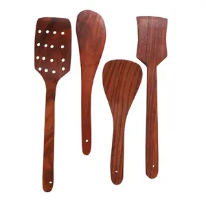 SAHARANPUR HANDICRAFTS Wooden Cooking Spoon Utensils Set for Non Stick cookware and Serving - Handmade Wooden Spatula - Pack of 4