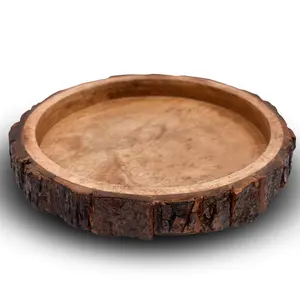 SAHARANPUR HANDICRAFTS Wooden Tray for Serving & Storage | Mango Wooden Round Trays for Decoration Kitchen & Dinning Table (12 x 12)