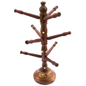 SAHARANPUR HANDICRAFTS Wooden Bangle Tree Shape Bracelet Jewelry/Cup Stand Display Holder Rack (Approx. 13 Inch Height)