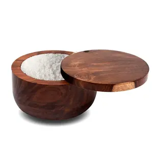SAHARANPUR HANDICRAFTS Wooden Spice Box in Round Wooden Spice Box Container - Spice Masala Box holder Dabba/Spice box air tight/Sugar Jars & containers for home & kitchen (Size:4 x 3 inch)