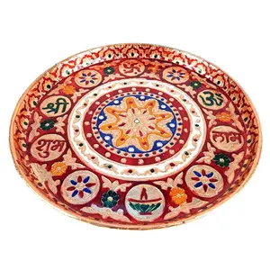 MEENAKARI ENAMEL PRODUCTS Pooja Thali Shubh Labh Design Stainless Steel Decorative Meenakari Pooja Plate (Multicolor|12 Inch) for Home Dcor/Pooja & Gifts