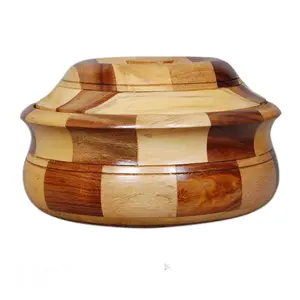 SAHARANPUR HANDICRAFTS Wooden Stainless Steel Bread CHAPATI Casserole with Engraved Design Finish Kitchen Home Dcor Ideal for Gift on Diwali and Christmas (Dimension : 7 Inch X 9 Inch)