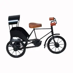 SAHARANPUR HANDICRAFTS Wooden Black Wrought Iron Cycle Rickshaw Shopice Toy for Kids and Home Decor