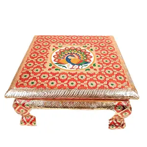 MEENAKARI ENAMEL PRODUCTS Meenakari Wooden Chowki | Meenakari Bajot- Religious Meenakari Choki for Festivals Puja & Home Decor- 12 inch Golden
