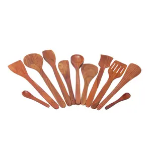 SAHARANPUR HANDICRAFTS Multipurpose Serving and Cooking Set for Non Stick Spoon for Cooking Baking Kitchen Tools Essentials Wooden Non Stick Wooden Serving and Cooking Spoon Kitchen Utensil Set of 11