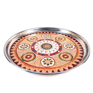 MEENAKARI ENAMEL PRODUCTS Pooja Thali Meenakari Flower Design Pooja Plate (Red|11 Inch) for Pooja Home/Temple/Mandir/Diwali Poojan/Wedding