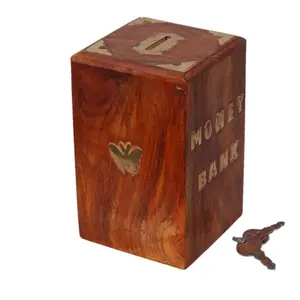 SAHARANPUR HANDICRAFTS Wooden Money/Piggy Bank Money Box Coin Box with Carved Design for Kids/Children. with Lock