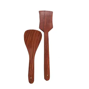 SAHARANPUR HANDICRAFTS Wooden Cooking Spoon Utensils Set for Non Stick cookware and Serving - Handmade Wooden Spatula - Pack of 2