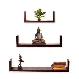 SAHARANPUR HANDICRAFTS Wall Mount Wall Shelf Rack Dispplay Floating Hanging Shelf for Room Wall and Home Decor Items and Storage Organizer (Standard Brown)(L-01)