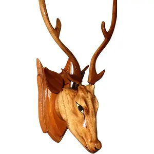 SAHARANPUR HANDICRAFTS Deer Head Wooden Handicraft showpieces for Wall Mounted and Wall hanging hook Home Decor B Category Item 46 cm Clear 1 in the box