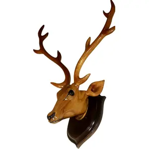SAHARANPUR HANDICRAFTS Deer Head Wooden Handicrafts Home Decor Wall Mounted showpieces for wall Hanging Decoration Product 52cm Clear 1 in the Box