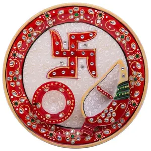 MEENAKARI ENAMEL PRODUCTS: Handcrafted Marble Pooja Plate with Diya and Chopda for Puja and Home Dcor Gift