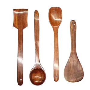 SAHARANPUR HANDICRAFTS Wooden Non-Stick Serving and Cooking Spoon Kitchen Tools Utensil Set of 4