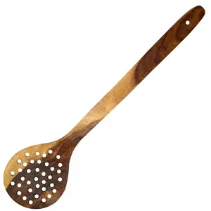 SAHARANPUR HANDICRAFTS Wooden Multipurpose Serving Cooking Long Spoon jharni Set of 2 for Non Stick Spoon for Cooking Baking Mixing Handmade Wooden Curve Spoon Set of 2 [Sheesham Wood]