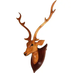 SAHARANPUR HANDICRAFTS Wooden Handicraft Deer Head Long Neck (46cm) - showpieces for Wall Decoration and Wall Mounted - Home Decors Clear 1 Piece