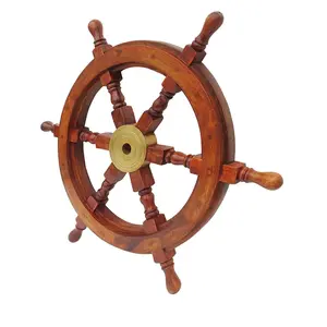 Handcrafted Wooden Well | Wooden Ship Wheel Wall Hanging Showpiece/Manufacturing by SAHARANPUR HANDICRAFTS | Wooden Ship Wheel 24 inch
