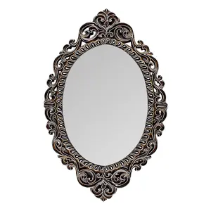 SAHARANPUR HANDICRAFTS Mango Wooden Oval Wall Mount Mirror Frame for Wall Decor (Brown 18 x 12 Inch only Mirror Frame)