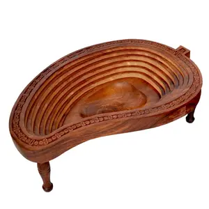 SAHARANPUR HANDICRAFTS Serving Bowls Foldable Design Spring Tray Food Server Display Bowl Use with Nuts & Candy& Snacks Sisam Wood Folding Tray