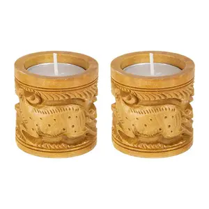SAHARANPUR HANDICRAFTS Wooden Candle Holder Carved Design 2 Piece 2.5 Perfect for Home Office Gifting