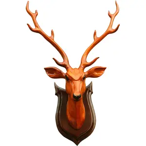 SAHARANPUR HANDICRAFTS Wooden Handicraft Deer Head with Neck 50cm - showpieces for Wall Decoration and Wall Mounted - Home Decor Brown 1 Piece