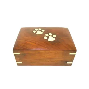 SAHARANPUR HANDICRAFTS Wooden Cremation Urn with Brass Paw Design for Dog/Cat Ashes | Adult Funeral Urn Handcrafted | Affordable Urn for Ashes | Urn for Dogs Cats Memorial Keepsake Urns for Ashes
