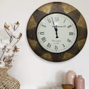SAHARANPUR HANDICRAFTS Brass Wood Wall Clock (18 x 18 inch Gold)