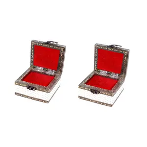MEENAKARI ENAMEL PRODUCTS Combo Of 2 Pieces (4x4 Inches) Handicraft Jewellery Box Wedding Gift Box Meenakari Wooden Box Vanity Box. Jewellery Bangle Earrings Necklace Vanity Box