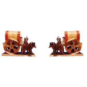 SAHARANPUR HANDICRAFTS Bullock cart Wooden handicrafts Items Home Decor Table Wall Decoration Showpiece 20 cm Pack of 2 in TKE Box