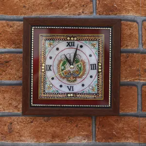 MEENAKARI ENAMEL PRODUCTS Meenakari 22ct Gold Foil Work On Marble Plate Wall Clock 6 Inch (Style 3)