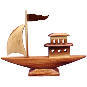 SAHARANPUR HANDICRAFTS Ship Wooden handicrafts Showpiece Table Decoration and Wall Mounted Home Decor Toy for Kids 27/20 cm Length Clear1 in The Box